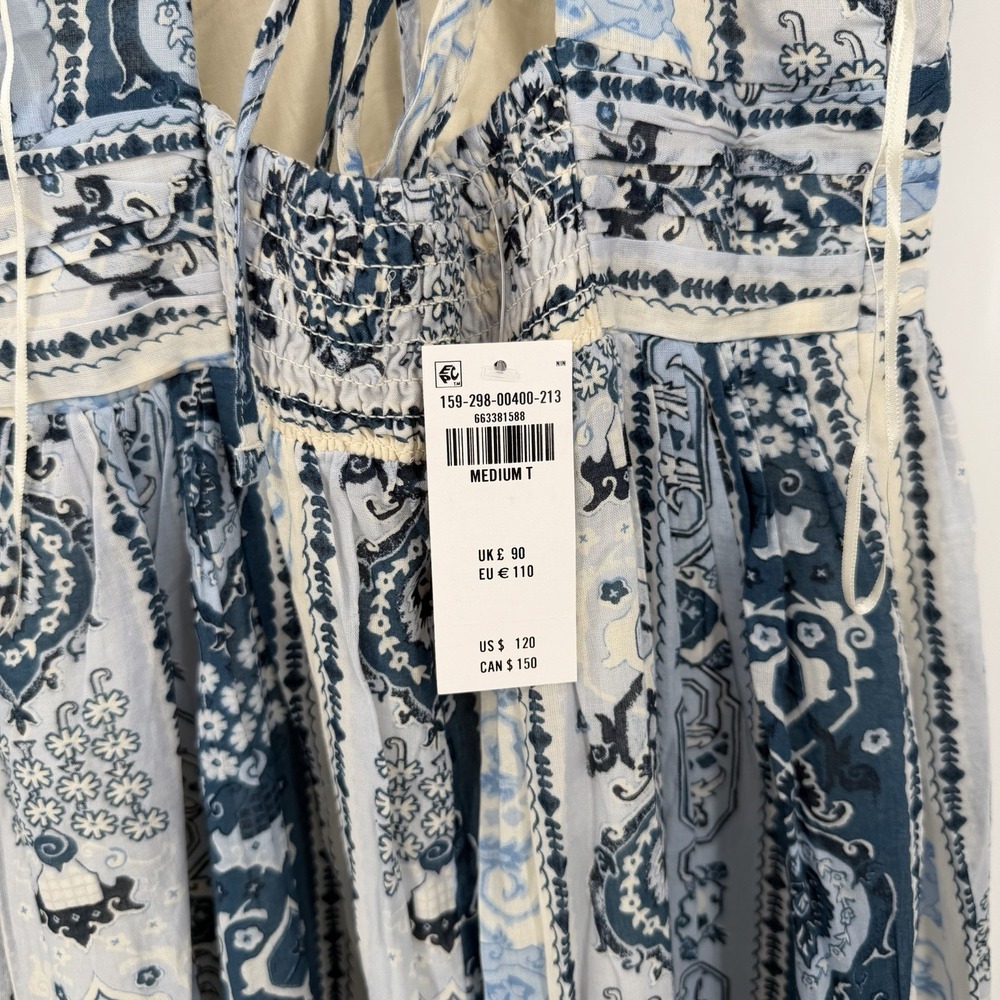 Abercrombie & Fitch Sz MT Blue Bra-Free V Neck Flowy Tiered Tie Back Maxi Dress - Picture 5 of 9